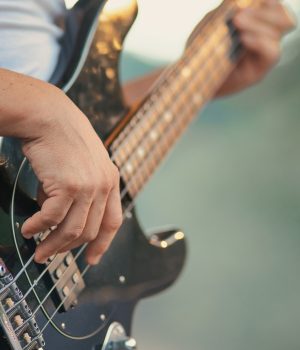 Electric bass played during a show Electric bass played during a show